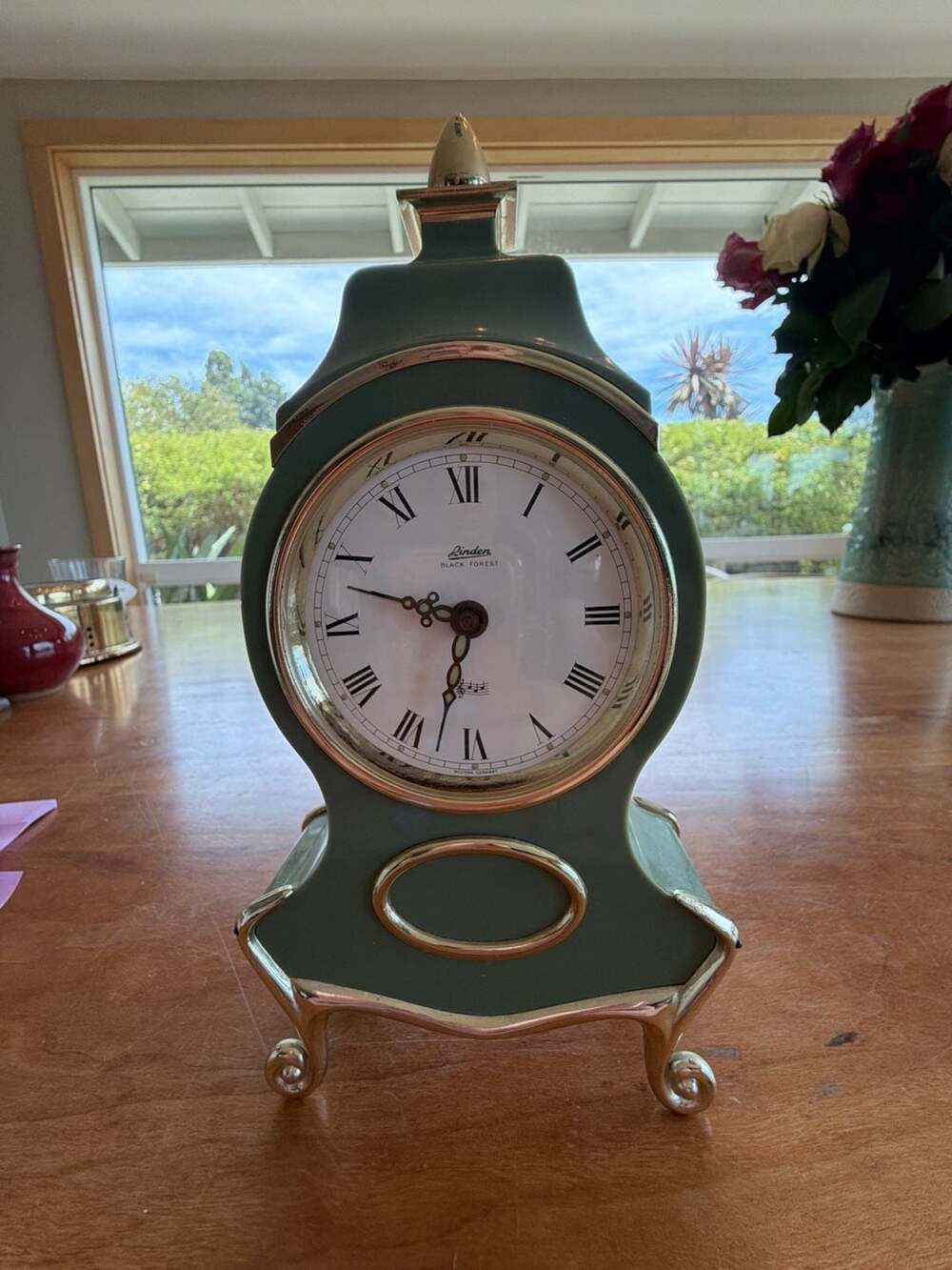 Linden Black Forest Wind-Up Table Clock with Reuge Swiss Musical Movement